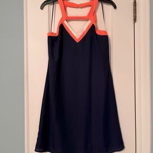 Skies Are Blue Sleeveless Blue and Pink chiffon summer dress size small